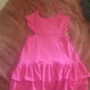 Ruffled Pink Spaghetti Strap Sundress for Prom